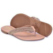 Women's Flat Sandals With Luxury Rhinestone Strap Casual Everyday Flip Flops - khỏa thân - Xem 3