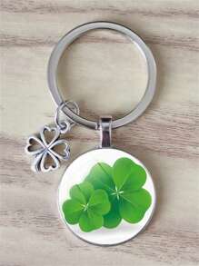 1pc Lucky Four Leaf Clover Keychain Alloy Pendant Time Gemstone Glass Crystal Handbag Men's Car Lucky Jewelry Fashion Gift School Car Accessories Cute Goth Y2k