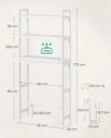 SONGMICS 浴室搁架和角架家居浴室装饰浴室收纳夏季返校季 - 白色 - 查看 9