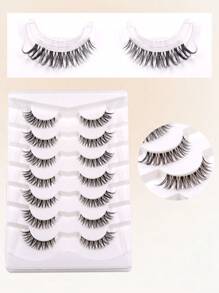 7 Pairs Of 13mm Transparent Stem Natural Feathery Soft False Eyelashes, Fashion For Party Makeup