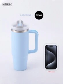 1 pieza, Vaso de 30 onzas con asa, Vaso al vacío reutilizable, Vaso aislado con tapa y pajitas, Tapa hermética, Vaso aislado, Mantiene frío, calor y hielo durante horas, de vuelta al colegio