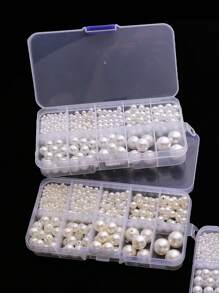 800 Stücke/Box 3-14mm ABS Perlenimitation rund mit Löchern Set in Box, mit Aufbewahrungsbox rein weiß beige lose Perlen, verwendet für Schmuckherstellung von Armbändern, Knöchelbändern, Halsketten - Geschenk für Freundin & Mutter