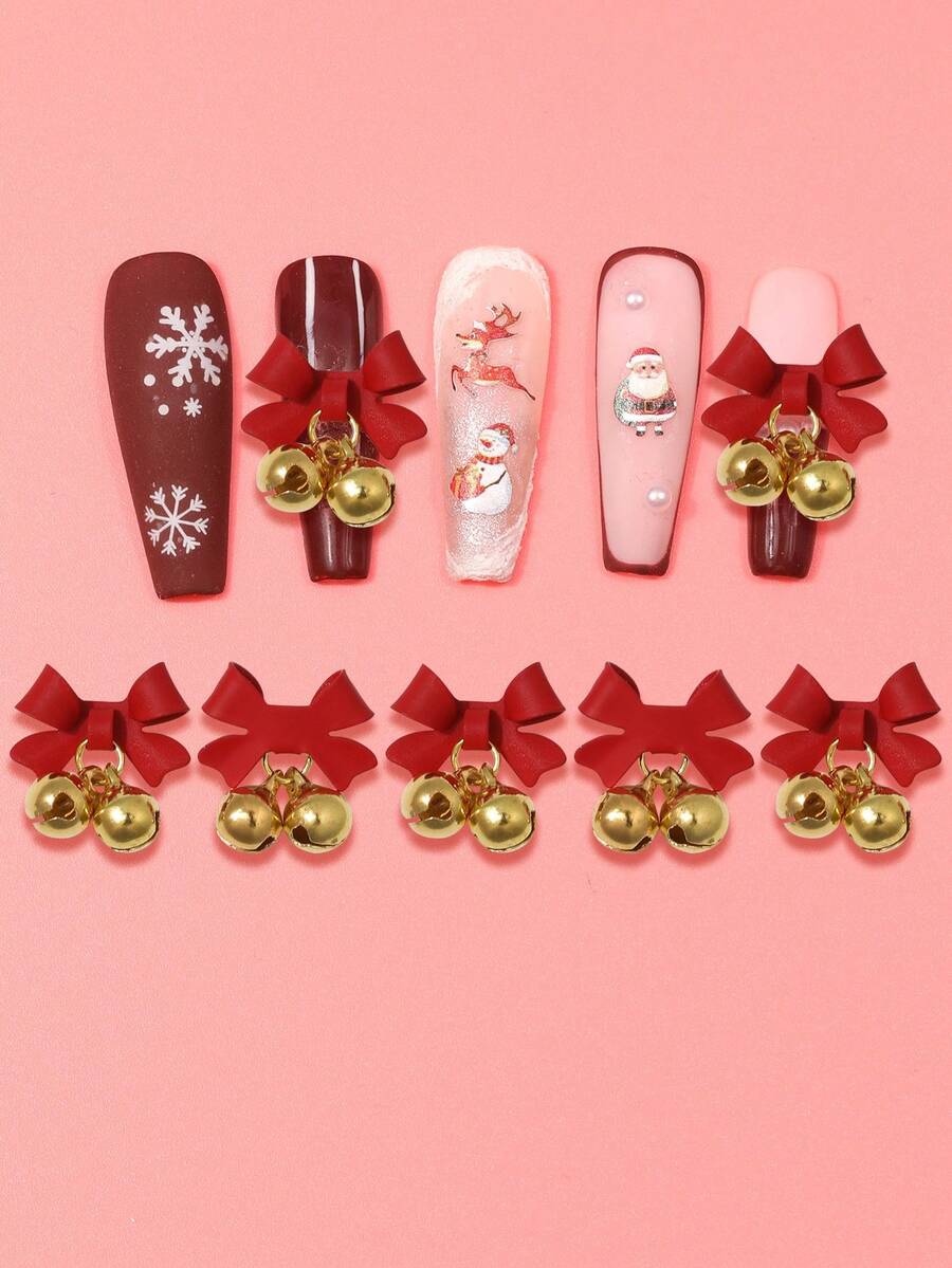 5pcs Christmas Bell Nail Charms, Mixed Color Metal Nail Art Decorations