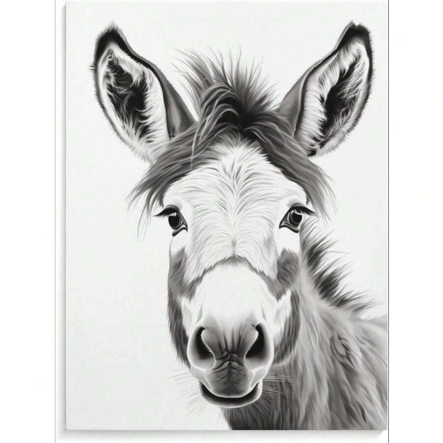 Funny Donkey White Black Animal Funny Canvas Poster Vertical Wall Art Artwork Picture Hanging Prints Painting Decoration For Living Room Home - 08x12 inch - Xem 1