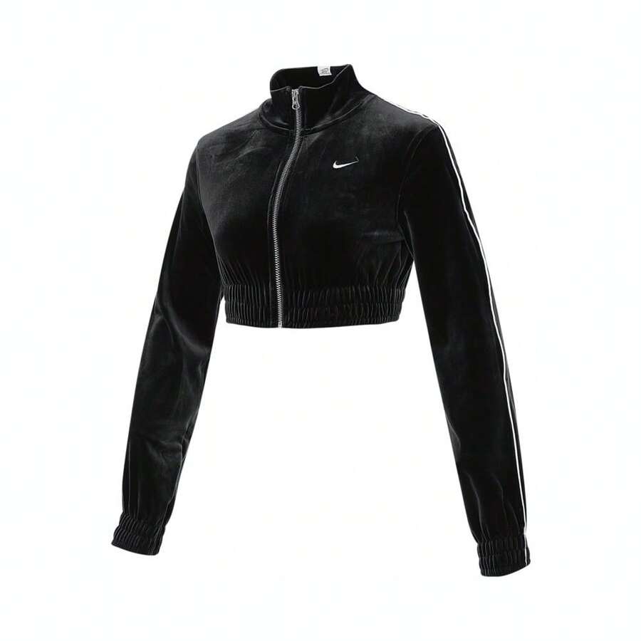 Nike 2024 女款 AS W NSW CLLCTN VELOUR FZ TOP 夹克针织连帽开衫 FZ3680-010 - 黑色 - 查看 1