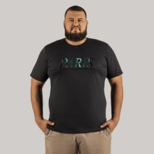 100% Cotton Printed T-Shirt Plus Size Large Shape Street Model Paris Company - 黑色 - 查看 1