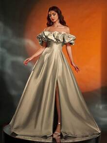 Anymoon Women's Evening Dress With Pleated Bust Detail And High A-Line Skirt, Suitable For Formal Occasions - Champagne - View 10