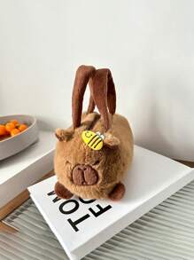 Stylish Cartoon - Fashionable Bucket Purse With Zip Closure, Soft Imitation Wool, Adorable Capybara Plush Bag - Soft, Versatile Crossbody School Bag, Bag, Bag School, Bag, Bag, School Bag Boy Gift - Khaki - View 4