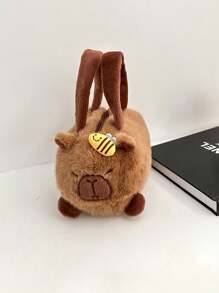 Stylish Cartoon - Fashionable Bucket Purse With Zip Closure, Soft Imitation Wool, Adorable Capybara Plush Bag - Soft, Versatile Crossbody School Bag, Bag, Bag School, Bag, Bag, School Bag Boy Gift - Khaki - View 11
