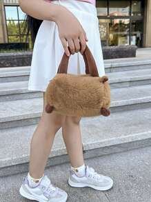 Stylish Cartoon - Fashionable Bucket Purse With Zip Closure, Soft Imitation Wool, Adorable Capybara Plush Bag - Soft, Versatile Crossbody School Bag, Bag, Bag School, Bag, Bag, School Bag Boy Gift - Khaki - View 9