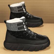 Plus Size Męskie Skórzane Buty Śnieżne Ze Skóry PU, Antypoślizgowe Buty Do Wędrówek, Grube Dno Wygodne Buty Codzienne Nowe Odporne Na Zużycie Męskie Buty, Męskie Buty Sportowe Na Wiosnę, Jesień I Zimę - Czarne - Zobacz 4