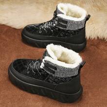 Plus Size Męskie Skórzane Buty Śnieżne Ze Skóry PU, Antypoślizgowe Buty Do Wędrówek, Grube Dno Wygodne Buty Codzienne Nowe Odporne Na Zużycie Męskie Buty, Męskie Buty Sportowe Na Wiosnę, Jesień I Zimę - Czarne - Zobacz 3