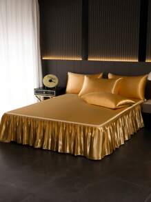 1pc Satin Bed Skirt, Bedding, Solid Color Skin-Friendly Breathable Bed Skirt, Luxurious Soft Ruffled Silk Bedskirt Without Pillowcase, Wrap Around Dust Ruffle, Fit Twin Full Queen King Size Bed, Machine Washable, Ideal Easter Gift, For Mother's Day Gift, Perfect Holiday Gift,