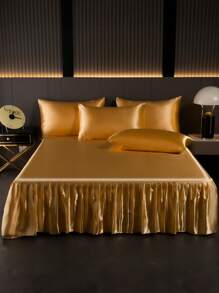 1pc Satin Bed Skirt, Bedding, Solid Color Skin-Friendly Breathable Bed Skirt, Luxurious Soft Ruffled Silk Bedskirt Without Pillowcase, Wrap Around Dust Ruffle, Fit Twin Full Queen King Size Bed, Machine Washable, Ideal Easter Gift, For Mother's Day Gift, Perfect Holiday Gift,