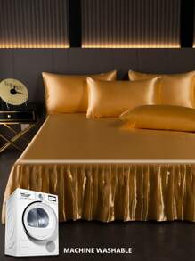 1pc Satin Bed Skirt, Bedding, Solid Color Skin-Friendly Breathable Bed Skirt, Luxurious Soft Ruffled Silk Bedskirt Without Pillowcase, Wrap Around Dust Ruffle, Fit Twin Full Queen King Size Bed, Machine Washable, Ideal Easter Gift, For Mother's Day Gift, Perfect Holiday Gift,