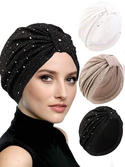 1 pieza Sombrero turbante arrugado y brillante de moda, gorro cinta para la cabeza