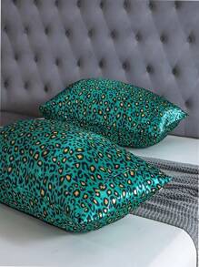 2pcs Red Leopard Print Pillow Cases, Soft Smooth Comfy Silky Like Satin Pillowcase, Envelope Closure Gifts For Double Bed