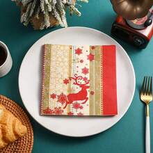 AFYPRTY 20pcs Christmas Greetings Napkins Santa Claus And Reindeer Pattern Napkins 6.5 Inches 2 Layers Native Wood Pulp Paper Suitable For Christmas Party Decoration Restaurant Kitchen Supplies