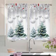 2 stuks Zilveren Kerstboom en Ster Gedrukte Transparante Gordijnen, Roede Zak Bovenkant, Hoge Kwaliteit Polyester Stof, Lichtgewicht En Gemakkelijk Te Onderhouden, Unieke Kerstdecoratie Gordijnen Voor Keuken, Eetkamer, Woonkamer, Slaapkamer, Balkon