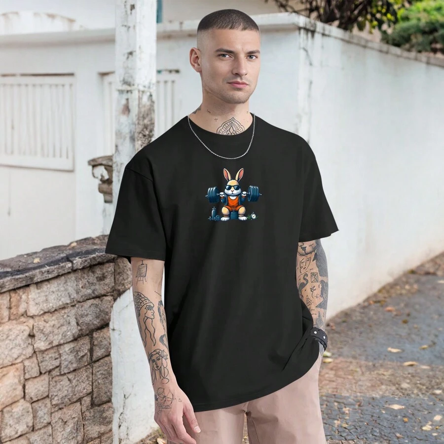 Basic T-Shirt Rabbit Training Funny Workout Shirt Fitness Gym - màu đen - Xem 1