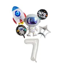 Globos de aluminio con números del 1 al 9 con temática espacial, astronauta y cohete, para cumpleaños, celebración y suministros de fiesta