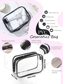 3pcs/1pc Summer Travel Toiletry Bag, PVC Waterproof Cosmetic Bag, Large Capacity Travel Organizer Bag For Cosmetics, Makeup, Toiletries, Suitable For Men & Women, Transparent Matte Makeup Bag, Swimming Bag, Travel Pouch, Makeup Bag, Makeup Case, Lipstick, Brushes, Skincare, Phone, Coins, Small Items, Suitable For Home, Gifts, Holidays, Halloween, Christmas, Multi-Purpose Use, Gift For Girlfriend, Gift For Women, Girls