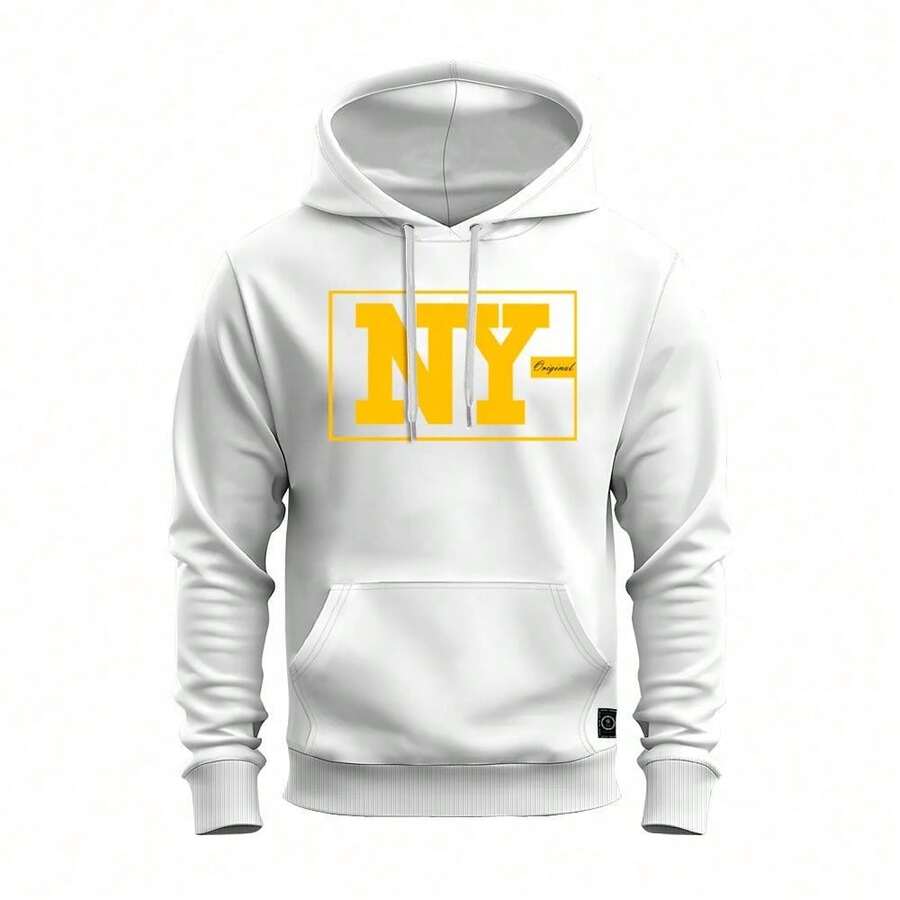 NY Original Printed Kangaroo Sweatshirt With Pocket And Comfortable Hood - trắng - Xem 1