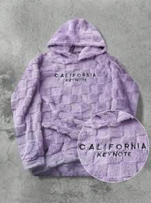 男士字母刺绣提花羊毛连帽长袖运动衫秋冬季 - 紫色 - 查看 3