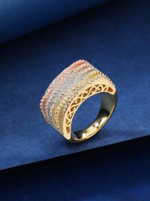 1pc Copper Material Oversized Jewelry Ring, CZ Inlaid, Fashionable & Charming, Suitable For Women's Daily And Holiday Wear