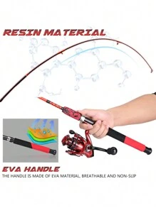 SOUGAYILANG 2 Sections Red Fishing Rod And Reel Combo 5.1:1/5.5:1 Gear Ratio 13+1 Ball Bearing Reel 2 Sections Resin Material Pole With Ultra-Smooth Guide Ring High Quality Fishing Set For Freshwater And Saltwater