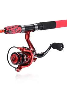 SOUGAYILANG 2 Sections Red Fishing Rod And Reel Combo 5.1:1/5.5:1 Gear Ratio 13+1 Ball Bearing Reel 2 Sections Resin Material Pole With Ultra-Smooth Guide Ring High Quality Fishing Set For Freshwater And Saltwater