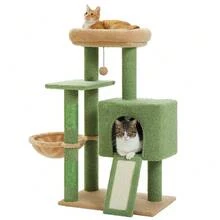 41''&36'' Cactus Cat Tree Tower With Sisal Scratch Posts Cozy Condo For Indoor Cats Multi-Level Climbing Stand With Soft Hammock - AMT0185GN - 查看 6