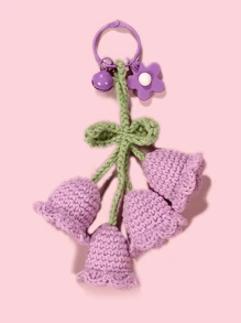 1 pieza Llavero decorativo con flor de orquídea de campana hecha a mano de ganchillo, pendiente de mochila/bolsa de niña de moda con flores adorables, suministros escolares, regalos para maestros, accesorios de maestros, regalos para maestros, trinket de flor de ganchillo, regalo para mujeres en verano - Multicolor - Ver 13
