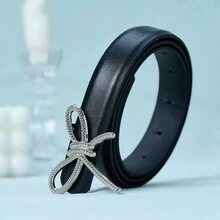 1 chiếc thắt lưng thắt nơ thanh lịch cho nữ, thời trang, gợi cảm và dễ thương, giản dị, làm bằng da PU, thích hợp cho mùa thu/đông - màu đen - Xem 4