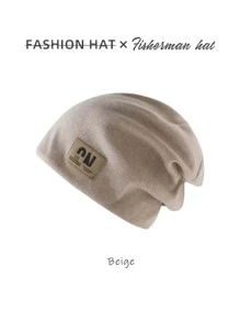 1 件字母图案涤纶羊毛针织冬季无檐便帽，秋冬