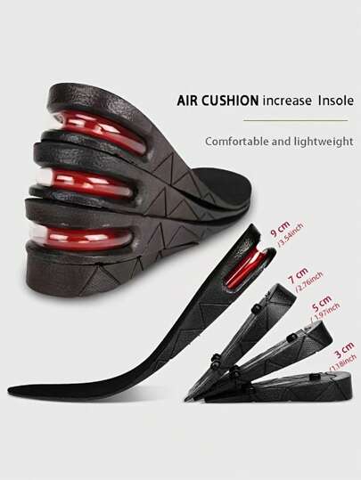 1 Pair Unisex Hidden Adjustable Height Increase Soft Insoles For Sneakers, Sport Shoes, Casual Shoes