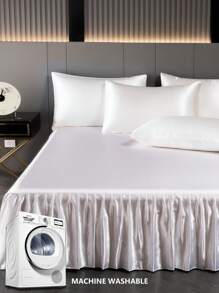 1件缎面床裙，纯色亲肤透气床裙，奢华柔软荷叶边丝绸床裙（不含枕套），包边防尘裙摆，适用于单人床、双人床、大号床、特大号床，可机洗 - 白色 - 查看 6