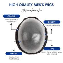 EHairc Toupee Hair For Men 0.1mm Poly Skin Human Hair Men's Toupee Durable PU Toupee Hair System For Men Base Size 8x10 Inch 130% Density Mens Wig Hairpieces - 1B50#關黑&50%白 - 查看 3