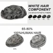 EHairc Toupee Hair For Men 0.1mm Poly Skin Human Hair Men's Toupee Durable PU Toupee Hair System For Men Base Size 8x10 Inch 130% Density Mens Wig Hairpieces - 1B50#關黑&50%白 - 查看 5