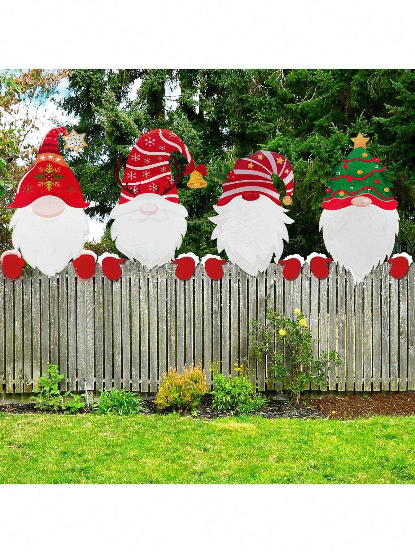 1pc Kim loại hàng rào nhìn trộm Giáng sinh - Nhiều ông già Noel và chú lùn dễ thương để lựa chọn cho trang trí sân vườn, biển báo sân ngoài trời để thêm không khí lễ hội vui vẻ, quà tặng trang trí tiệc Giáng sinh