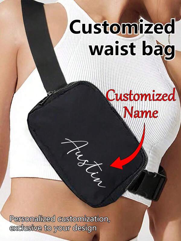 1pc Customized Black Waist Bag, Custom Bachelorette Fanny Pack, Custom Fanny Pack, Personalized Fanny Pack, Personalized Waist Bag, Custom Belt Bag, Anniversary Gift, Valentine Gift, Birthday Gift, Wedding Gift, Mother'S Day Gift, Best Friend Gift, Gift For Mom/Her/Girlfriend/Wife/Friend