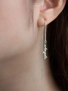 1 Pair Women's Elegant Custom Simple Name Earrings Women's Stainless Steel Jewelry Simple Box Chain Tassel Earrings, Personalization Name Dangle Drop Earring Christmas Gifts Weddings, Anniversary Jewelry, High-End Gifts For Lovers And Mothers Mother's Day Gift - Silver - View 7