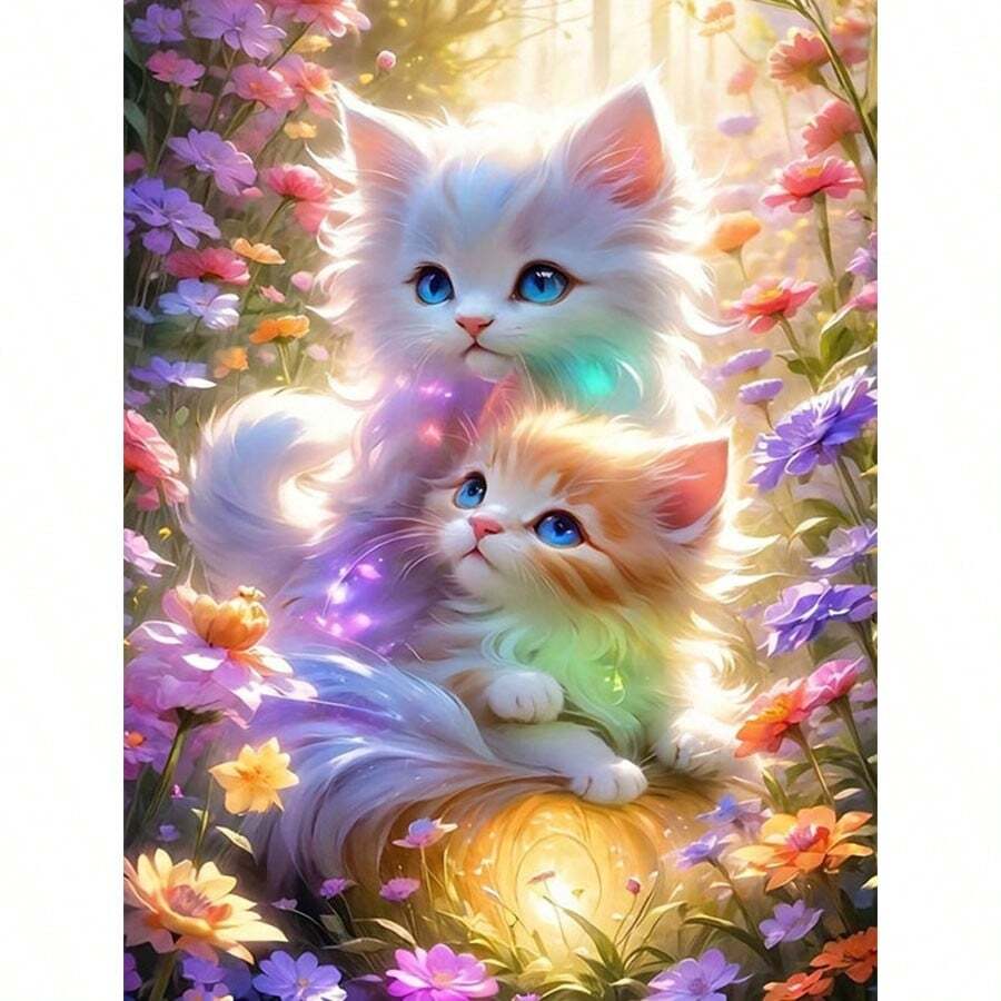 2pcs Lovely Cats Pattern 5D Diamond Painting Kit - Animal Theme Mosaic Diamond Art Craft, DIY Diamond Painting Cross Stitch, Unique Birthday & Friendship Surprise Gift Art, Suitable For Living Room, Bedroom, Office Wall Decor, Unframed