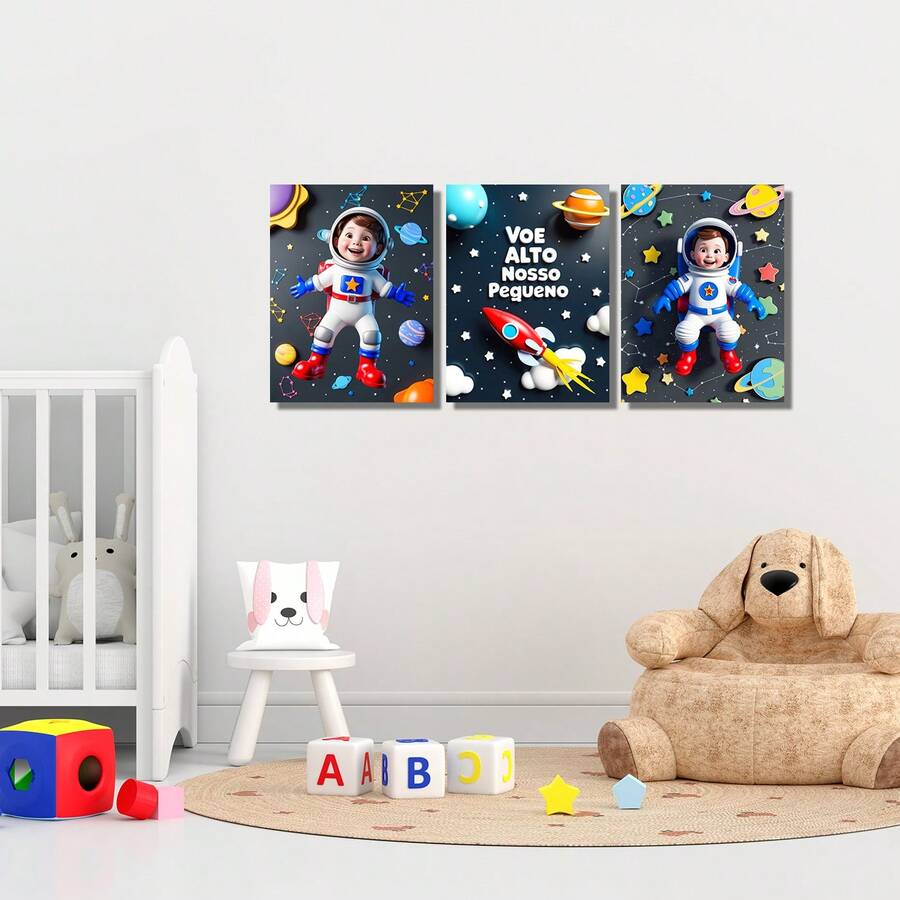Kit Of 3 Decorative Astronaut Frames For Children's Rooms, Boys And Girls, Self-Adhesive - 03 - Xem 1