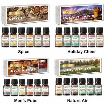  EUQEE 6 Bottles 10ml/0.33fl.Oz Essential Oil Set, Suitable For Aromatherapy Diffuser, Humidifier, DIY Soap And Candle Making