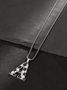 1 件嘻哈时尚 A-Z 超大字母足球项链，不锈钢油滴大字母。适合男士、女士、男女通用运动爱好者、情侣礼物 - 銀色 - 查看 3