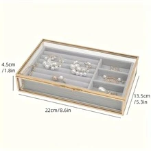 1 hộp đựng trang sức bằng nhung thủy tinh nhiều ngăn, dung tích lớn để đựng trang sức - Nhiều màu - Xem 3