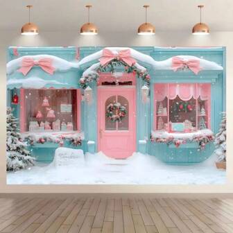 Multi Functional Pink Christmas Photo Booth Background - Santa Claus Studio With Snowflake Patterns, Polyester Fiber Photography Background For Parties And Family Gatherings, Perfect Choice For Holiday Decoration