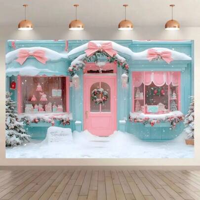 Multi Functional Pink Christmas Photo Booth Background - Santa Claus Studio With Snowflake Patterns, Polyester Fiber Photography Background For Parties And Family Gatherings, Perfect Choice For Holiday Decoration