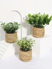 3件套藤编大型盆栽仿真植物，人造草坪，大尺寸，礼品，仿真植物，草坪，绿色，由PE和聚酯纤维制成，适用于婚礼、毕业典礼、春夏装饰、桌面装饰、学校宿舍办公室装饰、派对活动节日生日装饰、家居入口酒店餐厅客厅卧室婚礼派对厨房花园装饰 - 3pcs - 查看 7